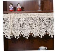 Stibzeup Lace Valance Beige White Crochet Rustic Boho Hollow for Window with Tassel Half Blackout Decorative Window Valances for Bedroom, Living Room, Valance Only, 47x15