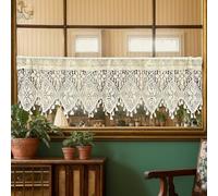 Stibzeup Lace Valance Beige White Crochet Rustic Boho Hollow for Window with Tassel Half Blackout Decorative Window Valances for Bedroom, Living Room, Valance Only, 35x15