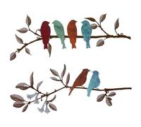Stibzeup Metal Bird Wall Decor 1 Set 16x6 Inch Colorful Bird Wall Decor with Rich Leaves Lifelike Metal Artwork for Living Room, Bedroom