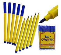 STIC ColorStix Felt Tip Pens, BLUE, Pack of 10, Colour Draw Sketch Mark Write, School Office Home Nursery Everyday Pens, ZOFAX Ball Black Pen