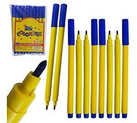 STIC ColourStix Felt Tip Pens, BLUE, Pack of 10, Fine Fibre Pens, Write Colour Draw Sketch, School Office Home, 1 x PATEL Black Ball Pen
