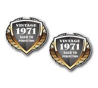 Sticar-it Ltd 2pcs of 1971 Year Dated Shield Classic Retro Vinyl Car Motorcycle Helmet Cafe Racer Sticker Decal Badge each 55x50mm approx.