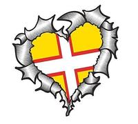 Sticar-it Ltd Heart Shaped RIPPED TORN METAL Car Sticker Dorset county Flag Vinyl decal 105x100mm approx.