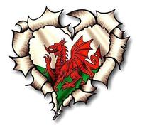 Sticar-it Ltd Heart Shaped RIPPED TORN METAL Car Sticker Welsh Wales CYMRU Flag Vinyl decal 105x100mm approx.