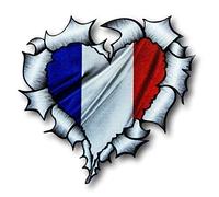 Sticar-it Ltd Heart Shaped RIPPED TORN METAL France French Tricolore Country Flag Pattern Vinyl Car Sticker decal 105x100mm approx.