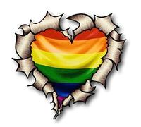 Sticar-it Ltd Heart Shaped RIPPED TORN METAL Gay Pride LGBT Rainbow flag Vinyl Car Sticker decal 105x100mm approx.