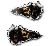 Sticar-it Ltd Long Pair RIPPED TORN METAL Vinyl Car Sticker EVIL SKULL INSIDE JDM Hot Rod Emo Large 200x115mm each