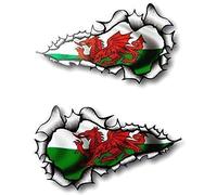 Sticar-it Ltd Long Pair Ripped Torn Metal Vinyl Car Van Sticker Wales Cymru Welsh Dragon Flag Large 200x115mm Each