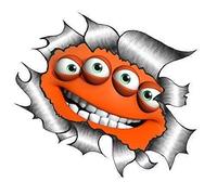 Sticar-it Ltd RIPPED TORN METAL Car Sticker Funny Cute Orange Monster design Vinyl decal (Small 105x130mm approx)