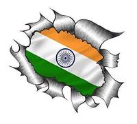 Sticar-it Ltd RIPPED TORN METAL Car Sticker India Indian National Flag design Vinyl decal (Small 105x130mm approx)
