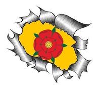 Sticar-it Ltd RIPPED TORN METAL Car Sticker Lancashire County Flag design Vinyl decal (Small 105x130mm approx)