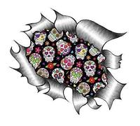 Sticar-it Ltd RIPPED TORN METAL Car Sticker Mexican Sugar Skull day of the dead pattern Vinyl decal (Large 205x160mm approx)