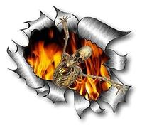 Sticar-it Ltd RIPPED TORN METAL Car Sticker Skeleton On Fire Gothic Horror Emo style Vinyl decal Van Truck (Small 105x130mm approx, Multi)