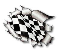 Sticar-it Ltd RIPPED TORN METAL Vinyl Car Sticker decal CHEQUERED FLAG van truck Small 105x130mm approx.