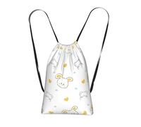 Stick Figure Cartoon Urbunny Reusable Drawstring Backpack â€“ Full-Print Foldable Storage Bag, Ultra-Lightweight 14l Polyester Travel & Shopping Tote With Compact 6Ã-10cm Pouch-In-Pouch Design