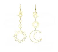 Stick figure cute cartoon wind big sun crescent moon stars small circle big sun moon pendant stainless steel earrings (gold)