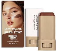 Stick For Cheeks Tint, Foundation Stick Beauty Balm Serum Boosted Skin Tint, Hydrating Face Concealer, Solid Tinted Serum, Long-Wear Lightweight Brightening Contour Sticks for Women (#01-Black)