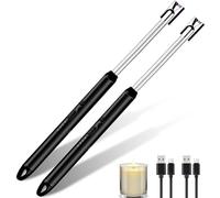 Stick Lighter, 2 Pieces, Electric Arc Lighter with Longer Neck, Safety Lock - Candle Gadgets, USB Rechargeable Plasma Candle Lighter for Kitchen Stove Camping