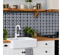 Stick on Bathroom Tiles Navy Blue Geometry Kitchen Tiles Self Adhesive Waterproof PVC Tile Covers for Cabinet Furniture Decoration Bathroom Tile Stickers 15x15cm /24 Pcs