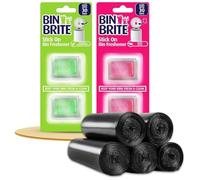 Stick On Bin Freshener Berry Blast & Citronella Lemongrass with 5 Rolls Small Bathroom Bin Bags 15L Dustbin Deodoriser Pedal Bin Air Freshener & Trash Bags Set | Random Colours
