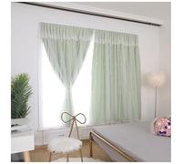 Stick On Blackout Curtains No Drilling for Bedroom, Short Blackout Blinds Thermal Insulated, Nordic Style Window Shades Removable(Green A,W70*150CM)