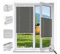 Stick on Blinds for Windows with Clips 35 x 190 cm (W x H), No Drilling, Translucent, Crushed Look, No Drilling Self Adhesive Blinds, Honeycomb Pleated Blind, for Window Door, Light Grey