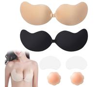 Stick on Bra, Strapless Bra, 2 Pairs of Reusable Strapless Push up Bras, Invisible Bras for Low Cut Dress, Sticky Bras Push up for Wedding, Party and Dances