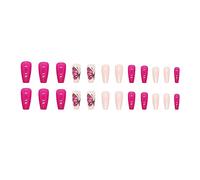 Stick on Gel Nails Medium Length Flat Head Ballet Nail Purple Charm Nail Solid Color Bright Oil Wear Nail Fashion Nail Tablets 24 Pieces A 1ml Glue Short Nails False (One Size)