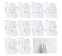 Stick on Hooks for Hanging, 10 Pcs Transparent Self Adhesive Wall Hooks Heavy Duty - Extra Strong Sticky Hooks for Kitchen Bathroom Office, Damage-Free Stick on Wall Hooks for Keys Towels Bags