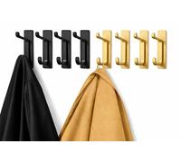 Stick on Hooks for Hanging - Extra Strong 6KG, Coat Towel Hook on Door and Wall, Metal Stainless Heavy Duty, Self Adhesive Hangers for Bathroom Shower Kitchen, Black & Golden 8 Hooks in 2 Pack