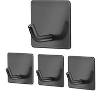 Stick on Hooks, Self Adhesive Hooks Stainless Steel 4 Packs (Black)