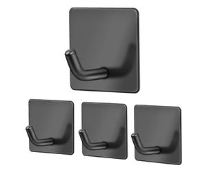 Stick on Hooks, Self Adhesive Hooks Stainless Steel 4 Packs (Black)
