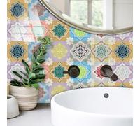 Stick on Kitchen Tiles 15x15 cm Colorful Morocco Self Adhesive Wall Tiles PVC for Fireplace Surround Furniture Decoration Kitchen Backsplash Bathroom Tile Stickers Waterproof 10 Pcs