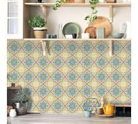 Stick on Kitchen Tiles 15x15 cm Morocco Yellow Pink Self Adhesive Wall Tiles PVC for Fireplace Surround Furniture Decoration Kitchen Backsplash Bathroom Tile Stickers Waterproof 10 Pcs