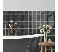 Stick on Kitchen Tiles 17x23 cm Black Gray Marble Self Adhesive Wall PVC for Fireplace Surround Furniture Decoration Backsplash Bathroom Tile Stickers Waterproof 10 Pcs