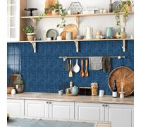 Stick on Kitchen Tiles 17x23 cm Dark Blue Geometry Peel and Wall Waterproof PVC for Fireplace Surround Furniture Decoration Tile Stickers Backsplash 10 Pcs