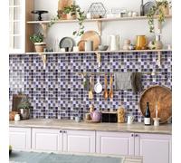 Stick on Kitchen Tiles 17x23 cm Purple Silver Mosaic Self Adhesive Wall PVC for Fireplace Surround Furniture Decoration Backsplash Bathroom Tile Stickers Waterproof 10 Pcs