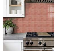 Stick on Kitchen Tiles Coral Orange Brick Kitchen Tiles Self Adhesive Waterproof PVC Home Decor Bathroom Tile Stickers for Fireplace Surround Peel Stick Tile 15x30 cm/ 12 pcs
