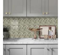 Stick on Kitchen Tiles Marble Green Yellow Kitchen Tiles Self Adhesive Waterproof PVC Home Decor Bathroom Tile Stickers for Fireplace Surround Peel Stick Tile 17x23 cm/ 12 pcs