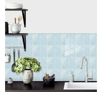 Stick on Kitchen Tiles Sky Blue Herringbone Kitchen Tiles Self Adhesive Waterproof PVC Home Decor Bathroom Tile Stickers for Fireplace Surround Peel Stick Tile 25x30 cm/ 20 pcs