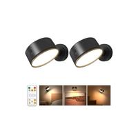 Stick on LED Rechargeable Wall Lights Indoor with 5000mAh Battery Operated, 2 Pack Wireless Wall Sconces with 3 Color Modes 360° Rotate Dimmable, Battery Wall Lamp with Touch & Remote for Living Room