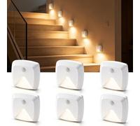 Stick-on Motion Sensor Lights, Warm White LED Night Light, Stick-Anywhere Stair Lights, Wireless Closet Light, Battery Operated Wall Light for Kitchen, Hallway, Bedroom, Bathroom, Stairs, 6-Pack