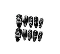 Stick on nails 10 Pieces Handmade Wear Nail Dark Mine Series Patch Black Art Finished Fake Nails(Black-M)