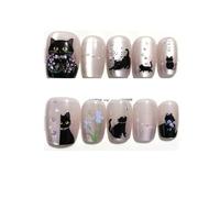 Stick on nails 10Pcs Cute Black Cat Fragrance Sweet Flower Handmade Press On Nails Square Head Nail Patch Eye Slices Fake Art(Color-2-S)