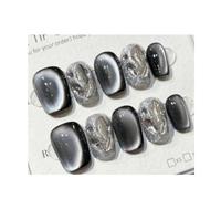 Stick on nails 10pcs Handmade Nails DIY Starry Sky Cat Eye Nail Art Design Black Reusable & Removable Tips(COLOR-1-s)