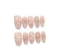 Stick on nails 10pcs Handmade Press On Nails Light Pink Almond Hand-carved Flower Blush Fake Snake Shape Diamond Decor Gentle False Nail(COLOR-1-S)