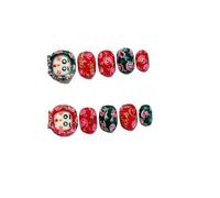 Stick on nails 10pcs Handmade SHort Round False Nail Pink Cartoon Style Flower Pattern Press On Nails Kawaii Wearable Full Cover Fake Tips(M)