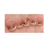 Stick on nails 10pcs Pink Handmade False Nail Art Glitter Cat's Eye Short Square Nails Tip Cherry Design kawaii Press on Fake(Color-1-M)