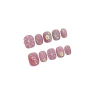 Stick on nails 10pcs Purple Short Round Press On Nails Gold Foil Floral Carving Flower Design Handmade Fake Cute False Nail Detachable(Color 1-XS)