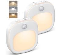 Stick-on Night Lights, 2 Pack Motion Sensor Lights Indoor with 3 Modes Auto/ON/Off, Built-in Magnet, Battery Powered Warm White Lights for Wardrobe, Closet, Kitchen, Bedroom, Stairs